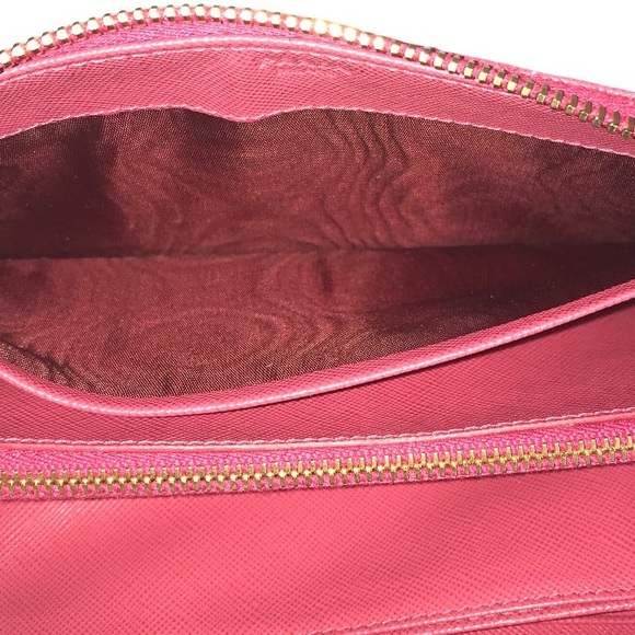 PRADA Long Wallet Purse 1M1157 leather Pink wine red Round zip - Picture 10 of 14